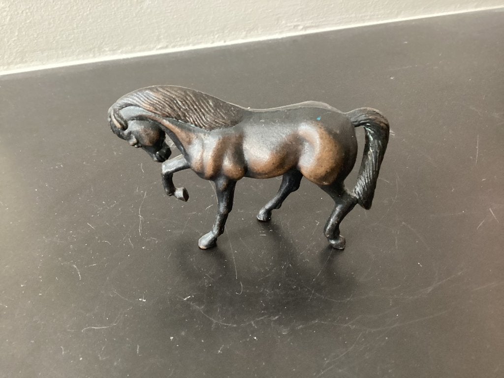 Oud Vintage Beeld Paard Metaal Patina, Minder dan 20 cm, Ophalen of Verzenden, Zoogdier, Beeld