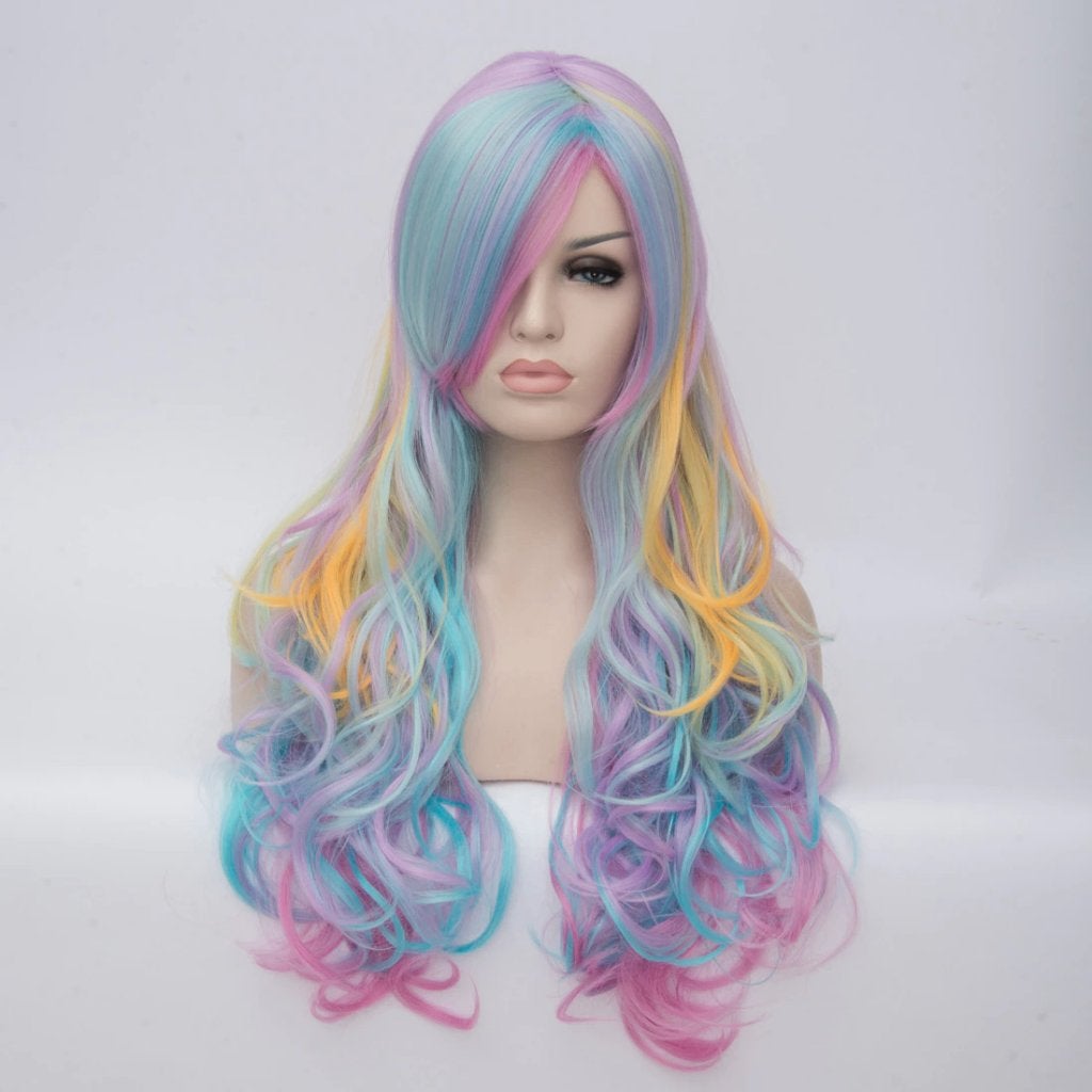 Unicorn Pruik Haar Dames Paars Gele Roze Blauwe Groene, Verzenden, Nieuw, Pruik of Haarverlenging