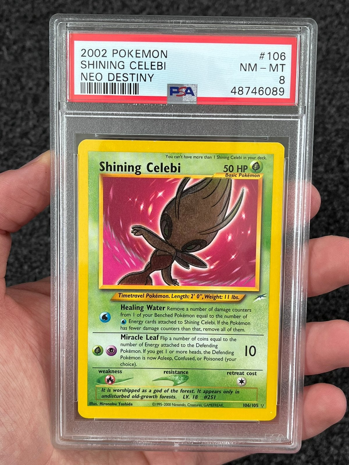 Pokémon PSA 8 Shining Celebri #106 Neo Destiny, Hobby en Vrije tijd, Ophalen of Verzenden, Zo goed als nieuw, Losse kaart, Foil