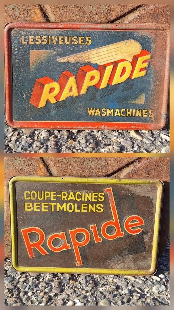 2 antieke metalen reclameborden (geen emaille) van Rapide., Verzamelen, Reclamebord, Gebruikt, ., Ophalen of Verzenden