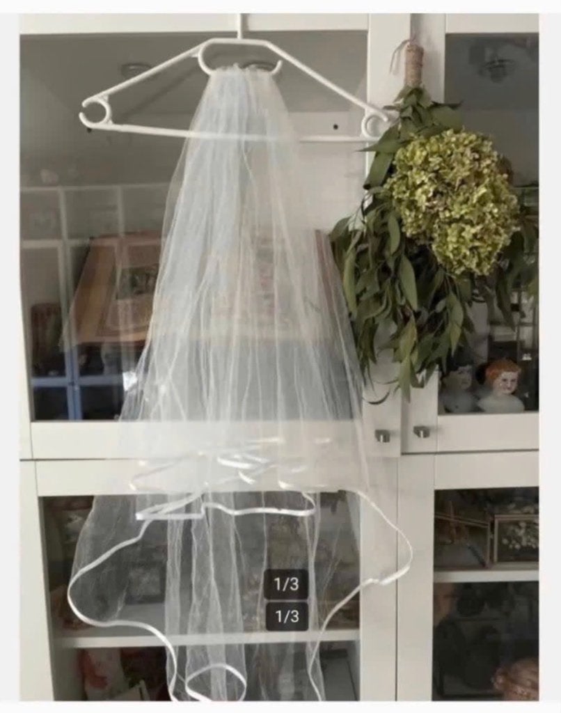 Witte Bruidssluier - witte lint rand - 90 cm met kam, Wit, Ophalen of Verzenden, Zo goed als nieuw, Accessoires