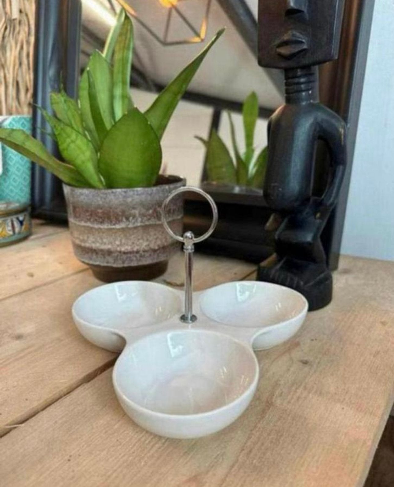 Etagère voor tapas en snacks - drie schaaltjes - wit/zilver, Huis en Inrichting, Woonaccessoires | Etagères, Ophalen of Verzenden