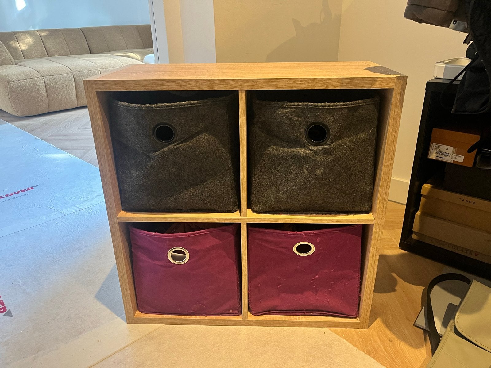 IKEA KALLAX opbergmeubel met 4 vakken en vilten boxen, Ophalen, Gebruikt