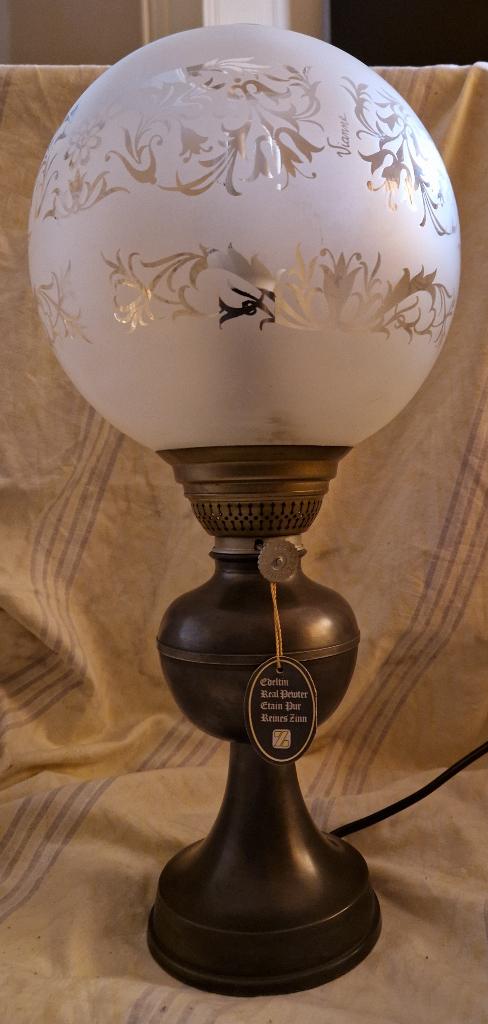 Vintage Tinnen Petroleumlamp-stijl met Vianne France Glas, Ophalen, Nieuw, Glas, Minder dan 50 cm