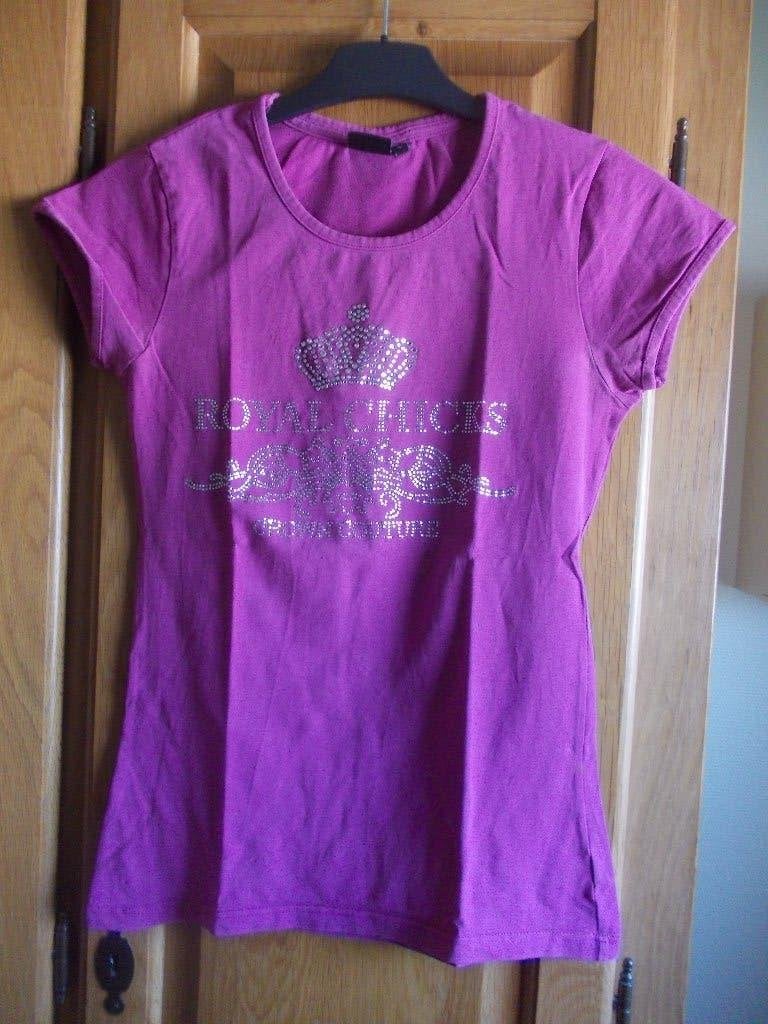 Leuk fuchsia shirt met glitteropdruk in maat M, Royal Chicks, Zo goed als nieuw, Korte mouw, Roze, Royal Chicks