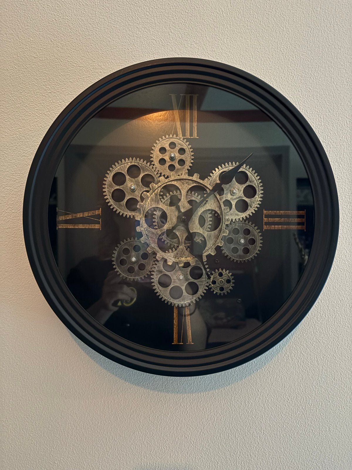 Wandklok met zichtbaar uurwerk - 37cm diameter, Zichtbaar uurwerk, Analoog, Ophalen of Verzenden, Industrieel