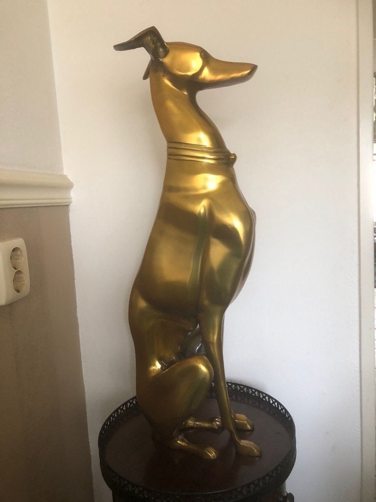 groot statig hond whippet windhond beeld gold kleur, Antiek en Kunst, Ophalen of Verzenden, Metaal