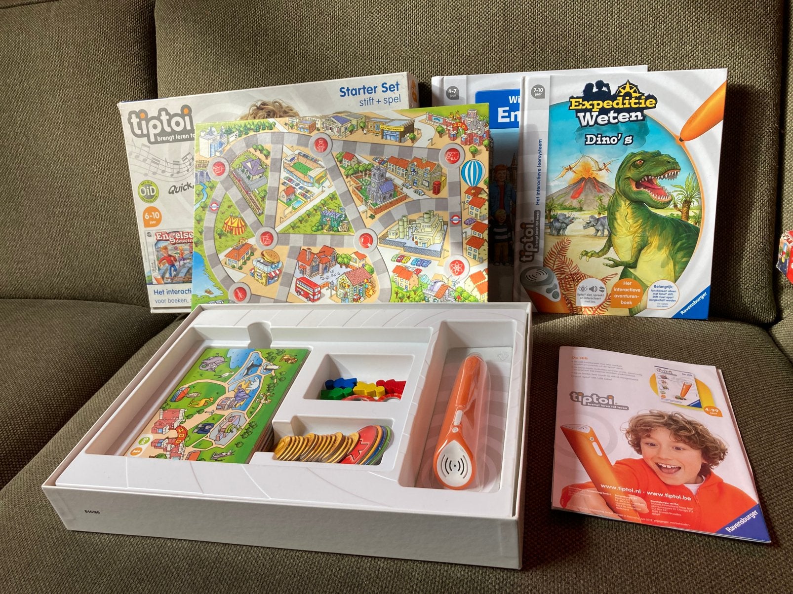 Tiptoi Starterset + 2 boeken ‘Engels’ (4-7) & ‘Dino’s’, Ophalen of Verzenden, Gebruikt