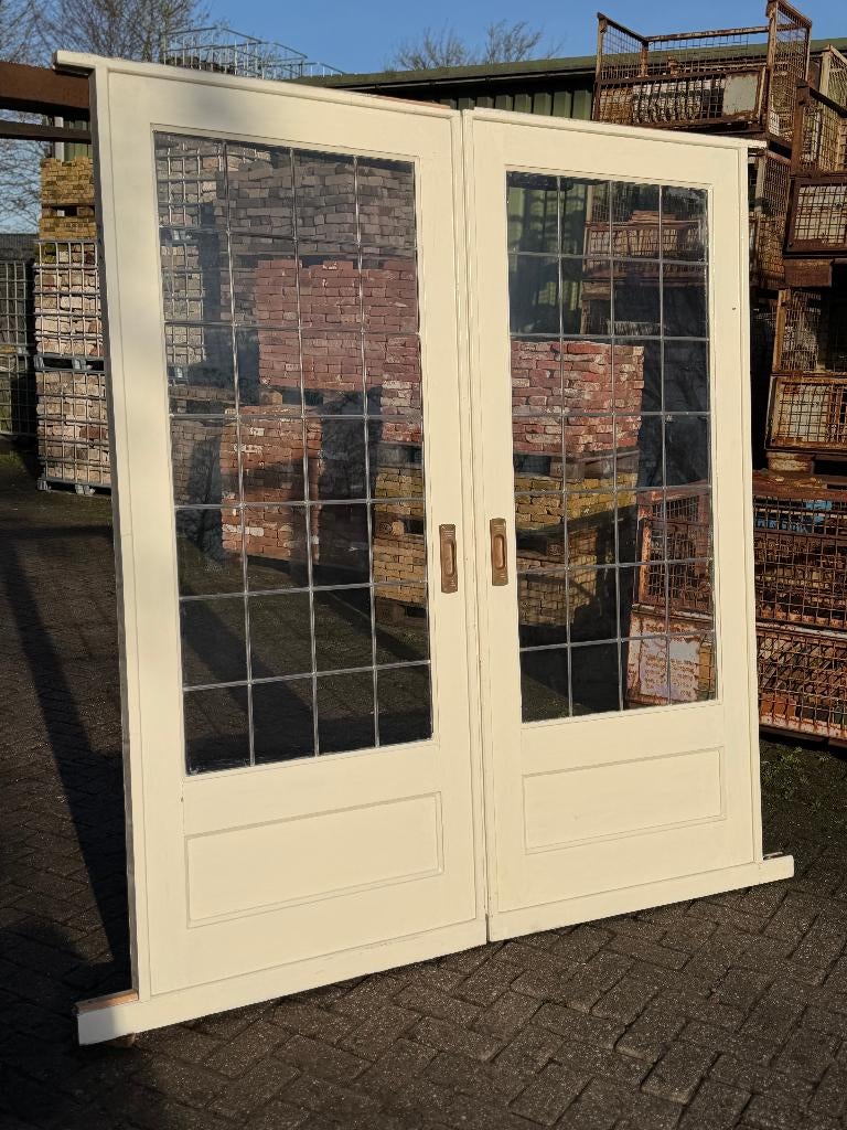 Set schuif / en-suite deuren met glas in lood 214x184cm., Antiek en Kunst, Curiosa en Brocante, Ophalen