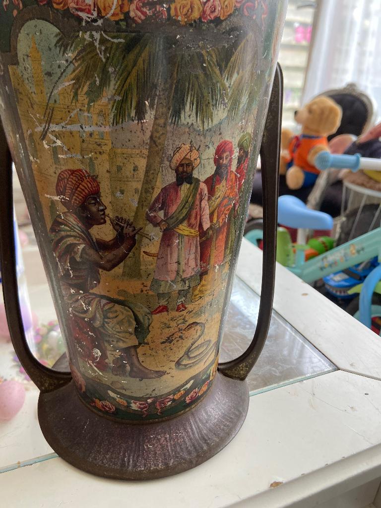 antiek blik vaasmodel jugendstil styl, Ophalen of Verzenden