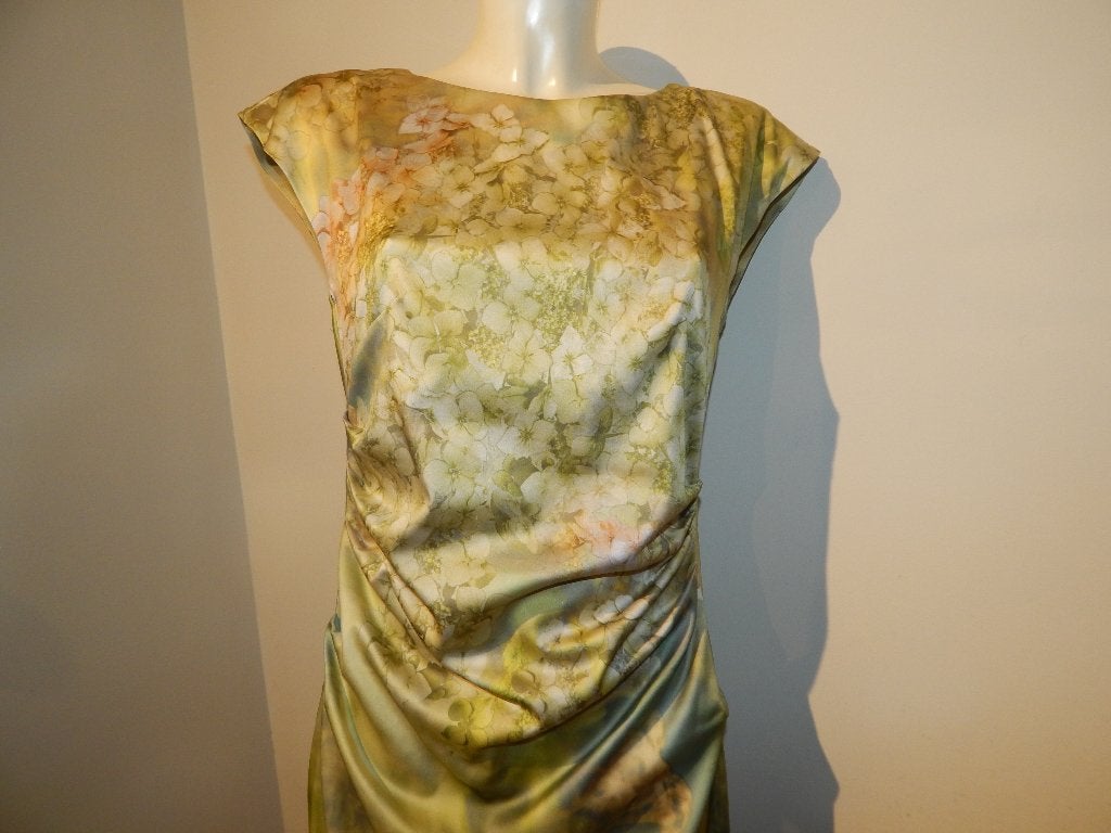 Marccain satijn achtige jurk bloemen print zomerse tinten N4, Maat 38/40 (M), Zo goed als nieuw, Knielengte, Marccain