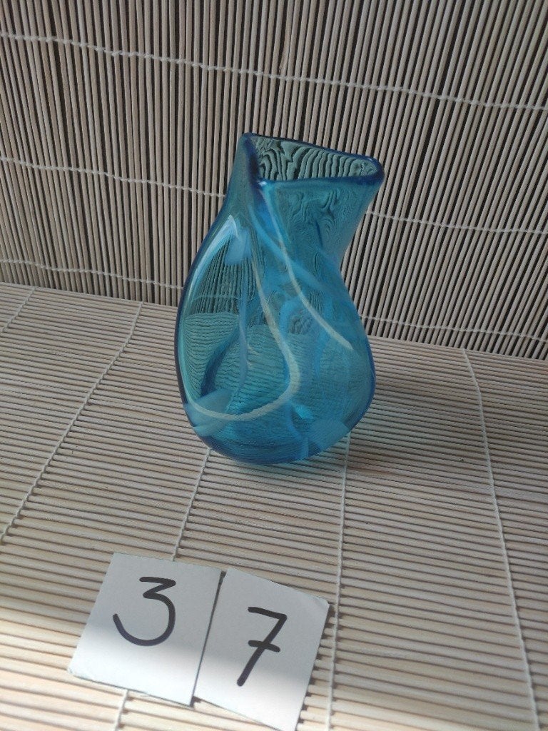 Vintage Mdina Glass Handgeblazen Blauwe Vaas - Malta, Ophalen of Verzenden