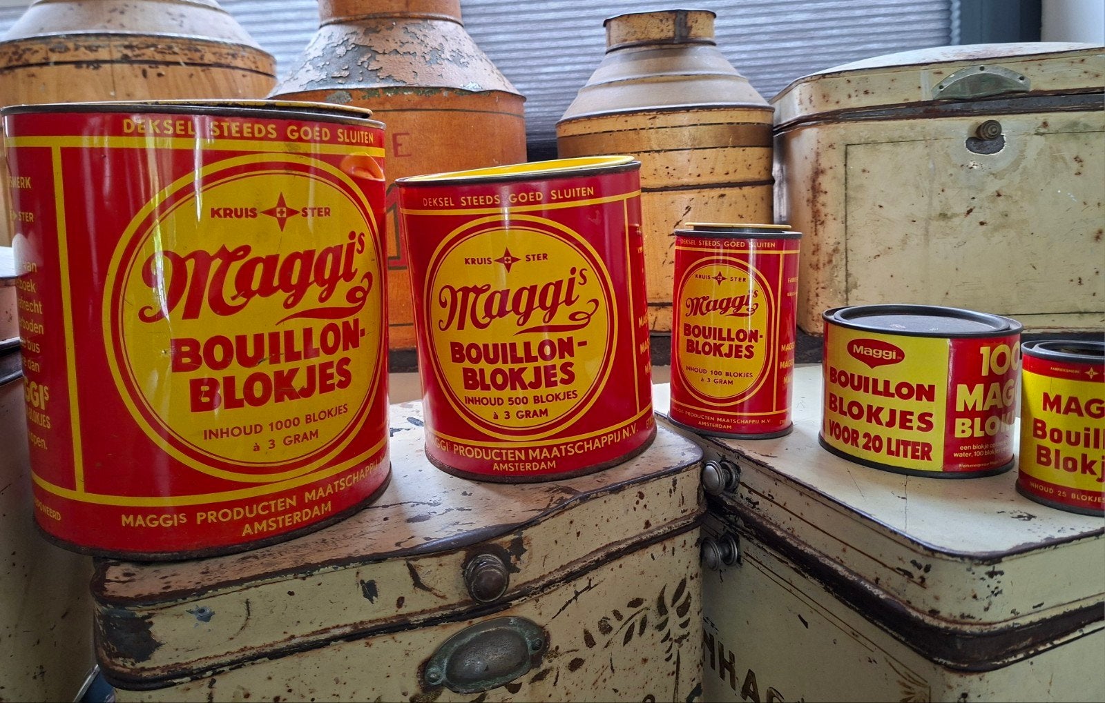 Oude Maggi blikken, Antiek en Kunst, Ophalen of Verzenden