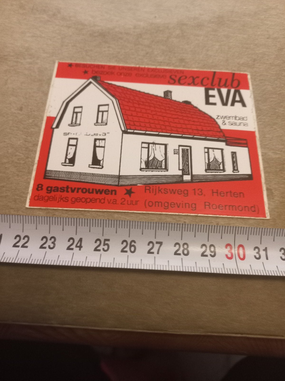 Vintage sticker Sexclub EVA Herten zwembad & sauna, Ophalen of Verzenden