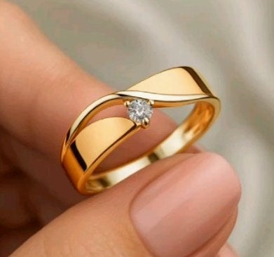Elegante stalen ring met geometrische lijnen, 18 tot 19, Nieuw, Met edelsteen, Dame