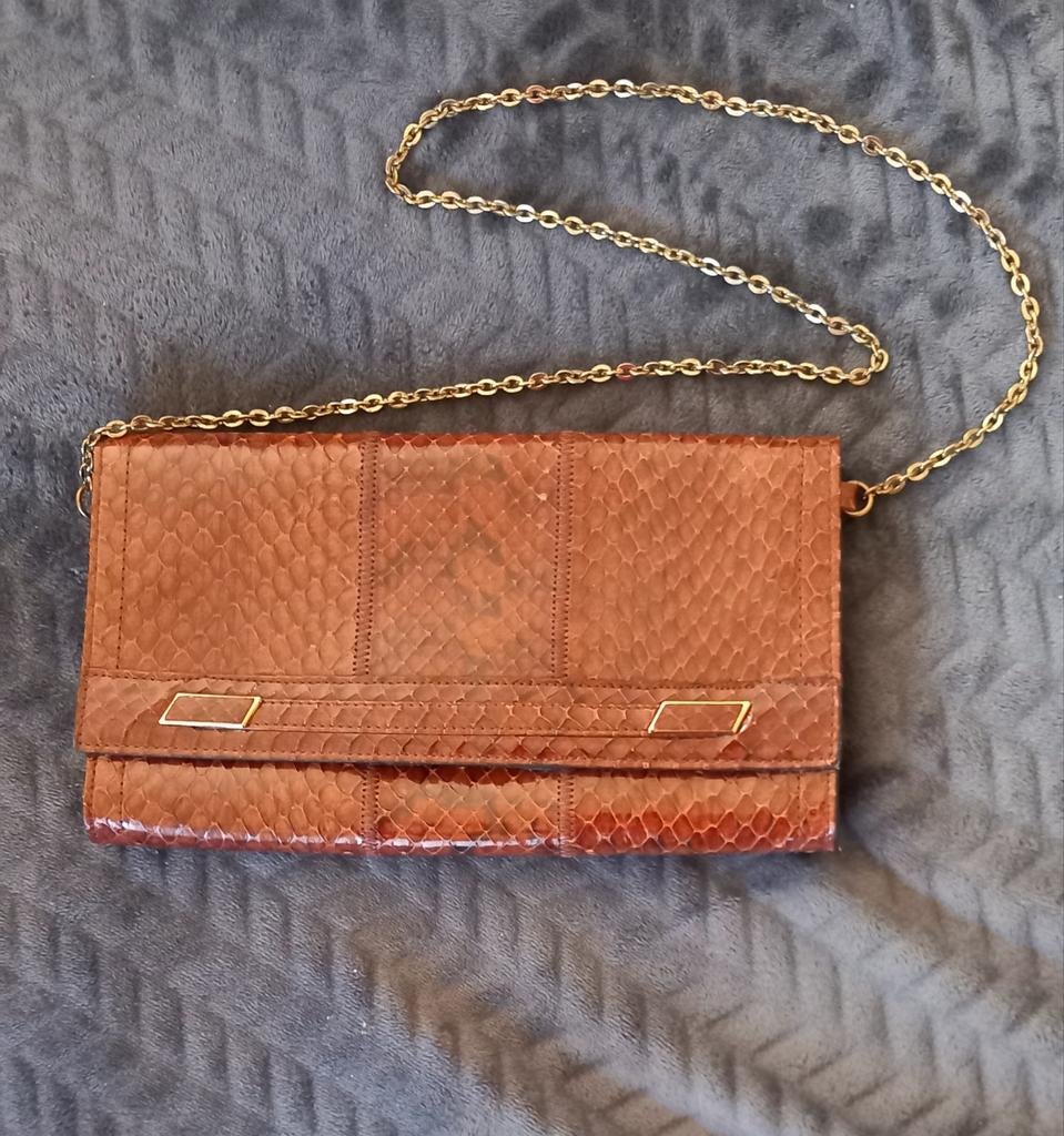 Vintage Clutch '60 / '70  Slangenleer Avondtasje Leer Slang, Sieraden, Tassen en Uiterlijk, Portemonnees, Overige merken, Gebruikt