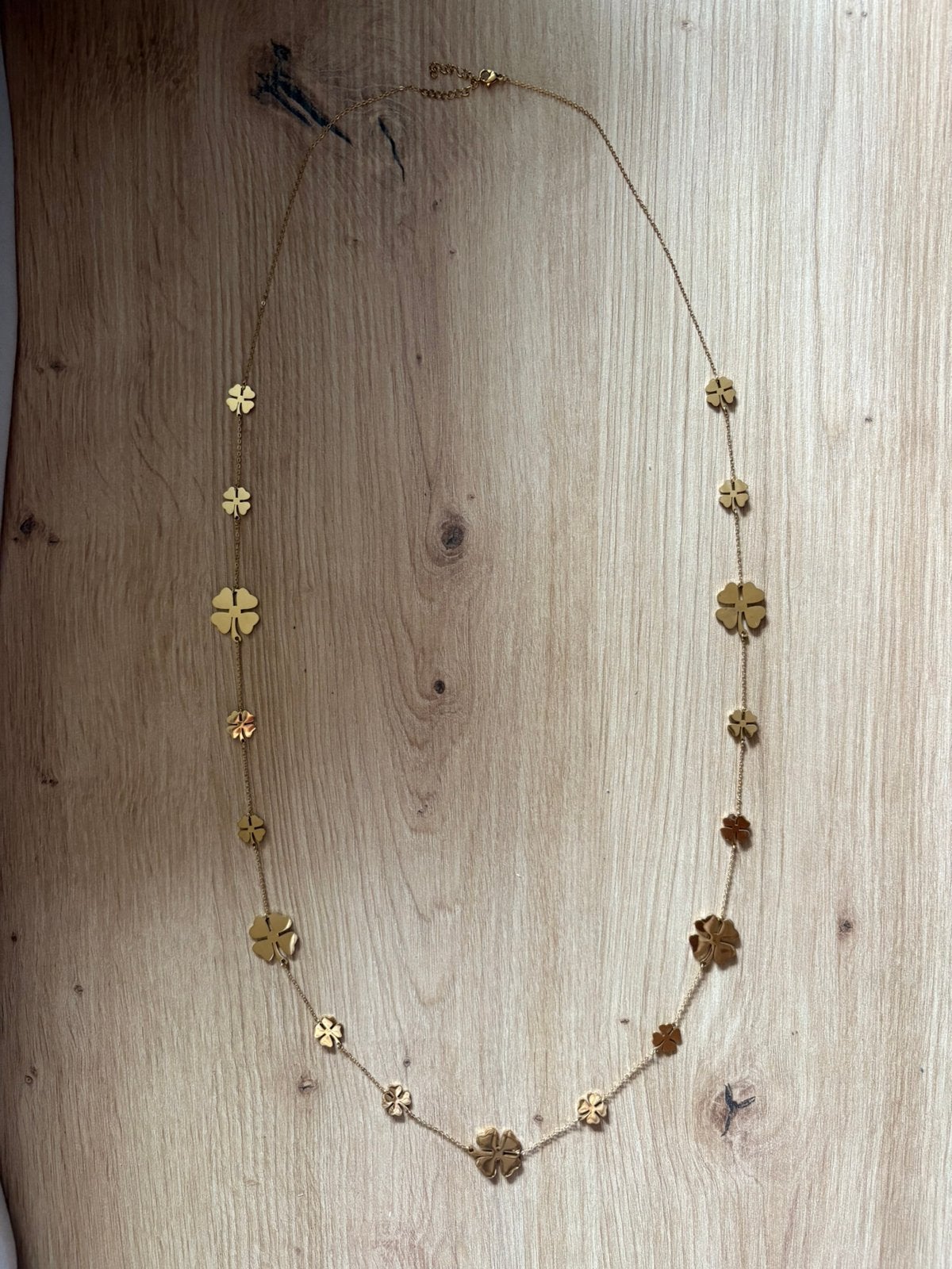 Gouden klavertje vier ketting stainless steel, Ophalen of Verzenden, Zo goed als nieuw, Goud, Overige materialen