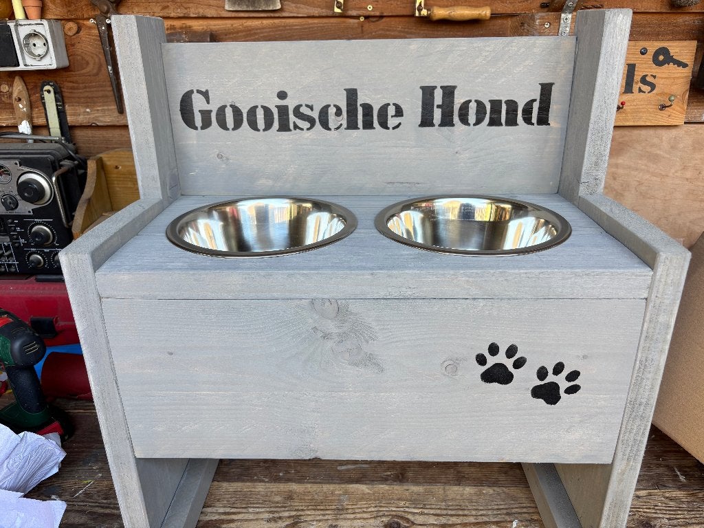 Unieke steigerhouten voerbakken voor hond met GRATIS naam, Ophalen of Verzenden, Nieuw