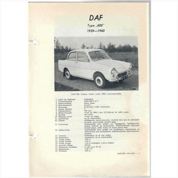 Daf 600 Vraagbaak losbladig 1959-1960 #1 Nederlands, Ophalen of Verzenden, Gelezen, Overige merken