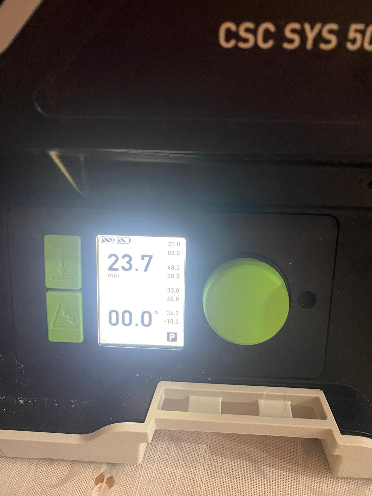 Festool CSC SYS 50 EBI Tafelzaag met Accu's en Lader, Cirkelzaag, Ophalen of Verzenden, Zo goed als nieuw, 30 tot 70 mm