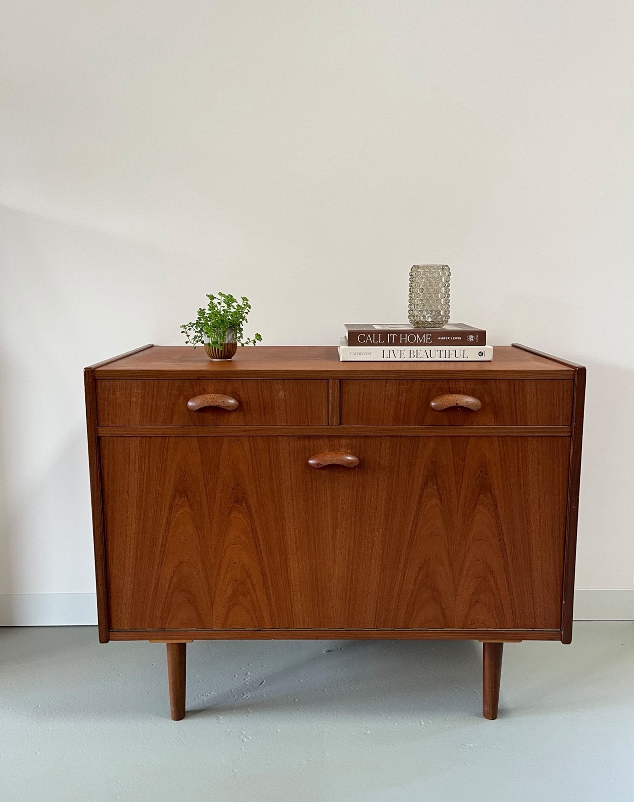 Vintage teakhouten ladekastje, jaren 60/midcentury, Huis en Inrichting, Ophalen, Gebruikt, 1 of 2 laden, Onbekend
