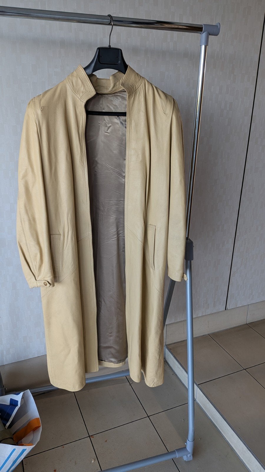 Vintage Leren Jas Jaren 80 - Maat 44 zachtgeel, Ophalen, Gedragen, Maat 42/44 (L), Beige