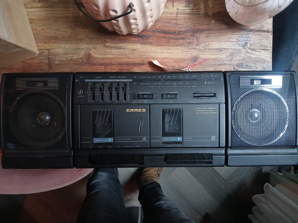 Erres 8012/04 Boombox uit 1984 met dubbel cassettedeck, Gebruikt, Draagbaar, Ophalen of Verzenden, Tuner of Radio