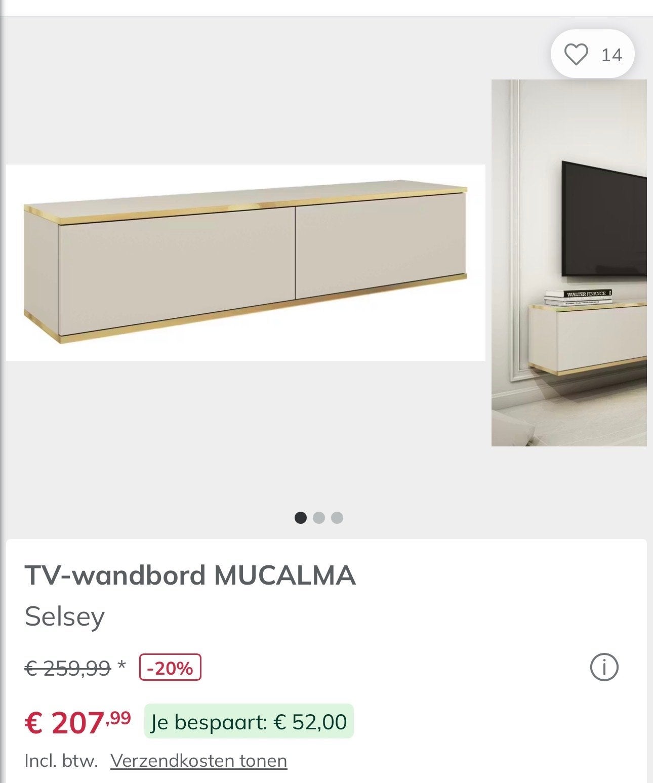 Stijlvol TV-wandbord MUCALMA van Selsey, Ophalen, Overige materialen, 100 tot 150 cm, Zo goed als nieuw