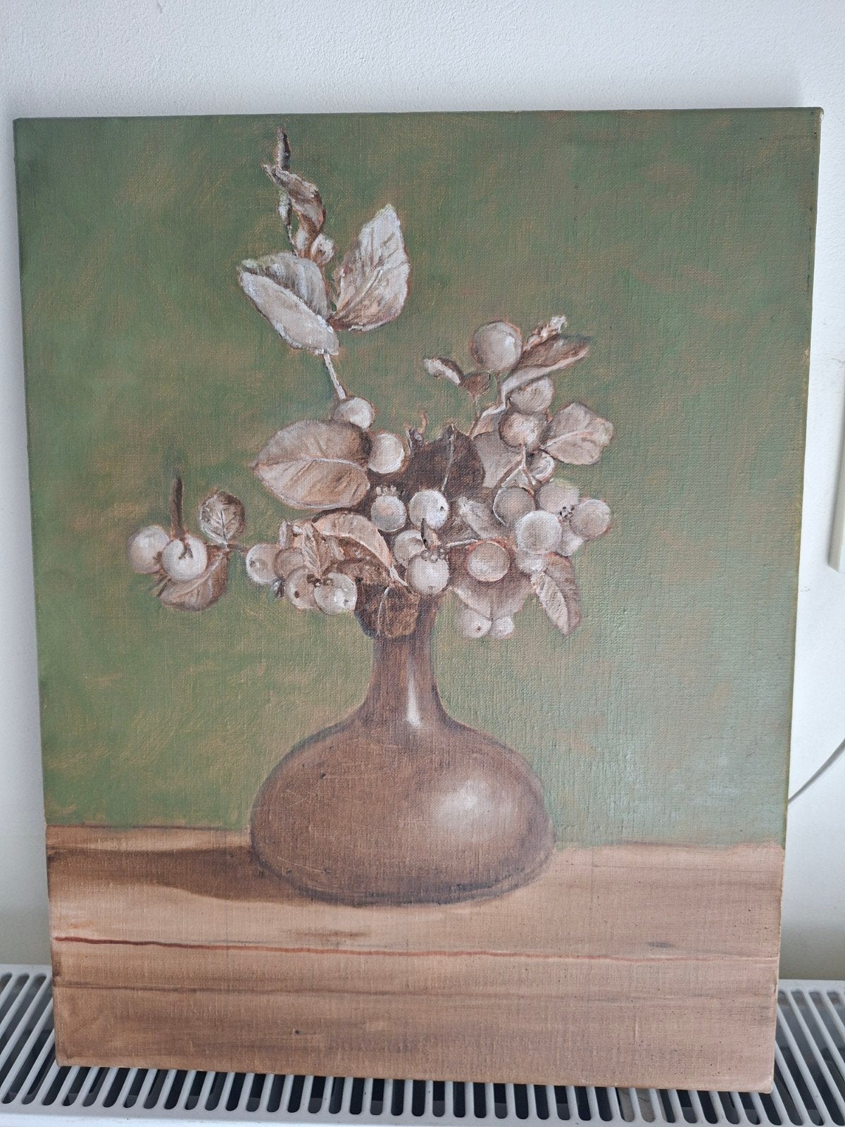 Schilderij van mijn oom - Stilleven met bessen (30x50cm), Stilleven, Handgeschilderd, Ophalen of Verzenden, Olieverf