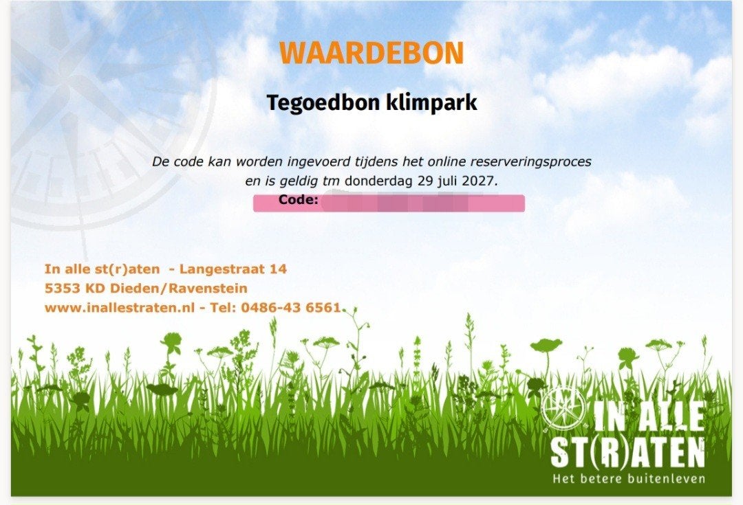 waardebon klimpark Dieden, Overige soorten, Overige typen