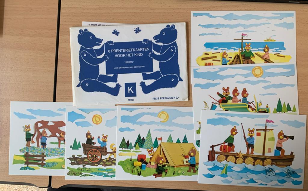 Vintage Prentbriefkaarten Beren - George Riel 1972, Verzamelen, Ansichtkaarten | Nederland, Ophalen of Verzenden, 1960 tot 1980