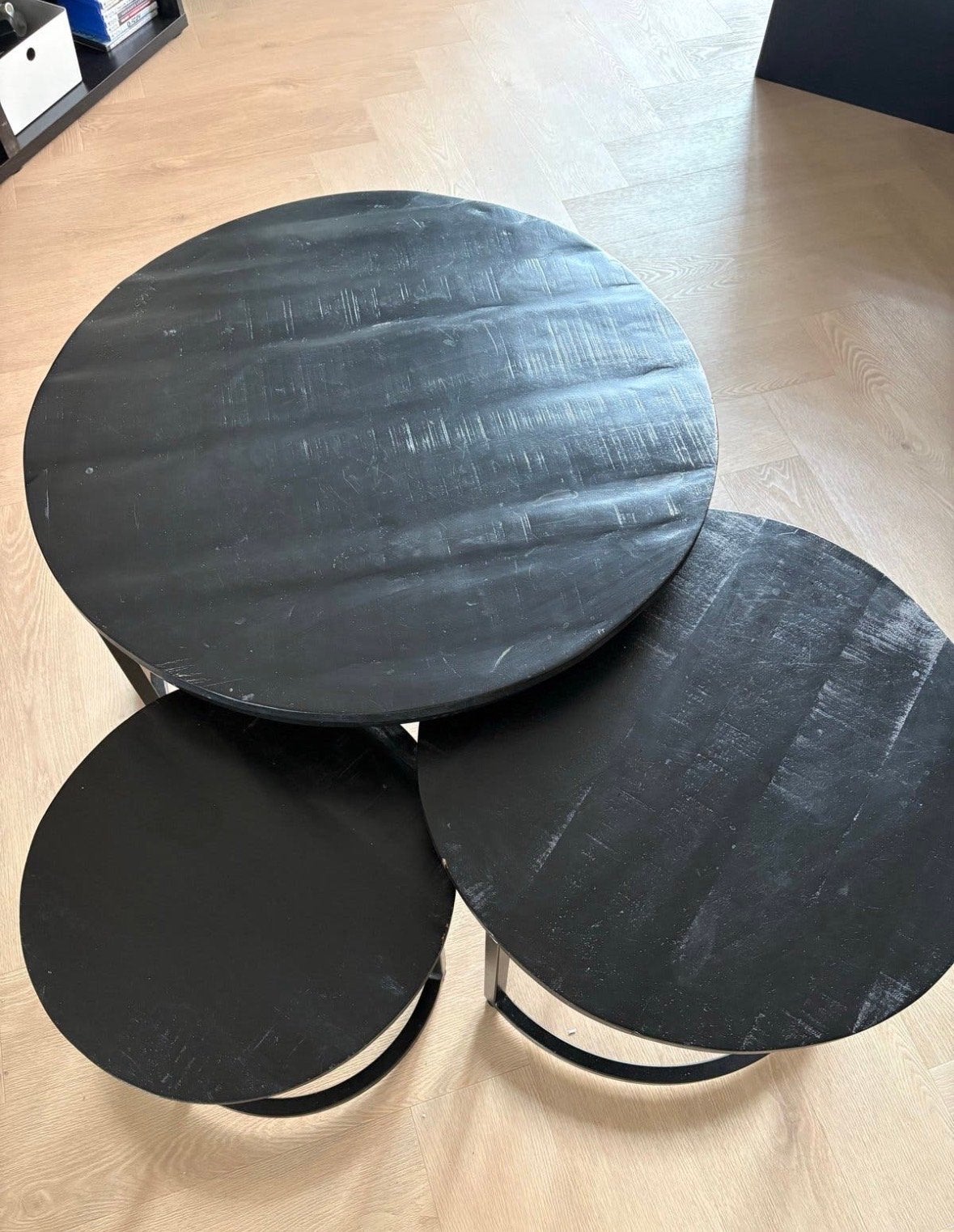 Set van 3 zwarte ronde salontafels, Ophalen, Minder dan 45 cm, Gebruikt, Rond