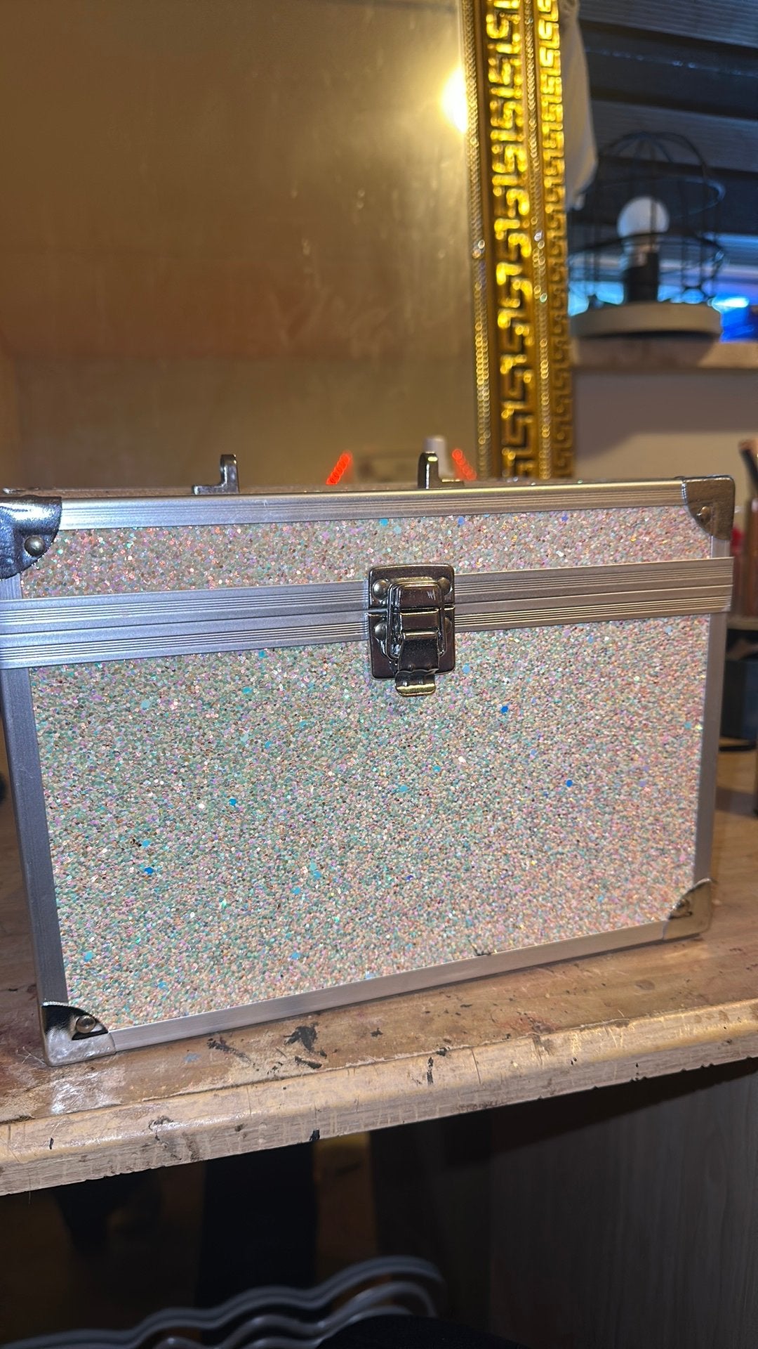 Make-up doos- roze glitter, Ophalen, Roze, Hardcase, Zo goed als nieuw