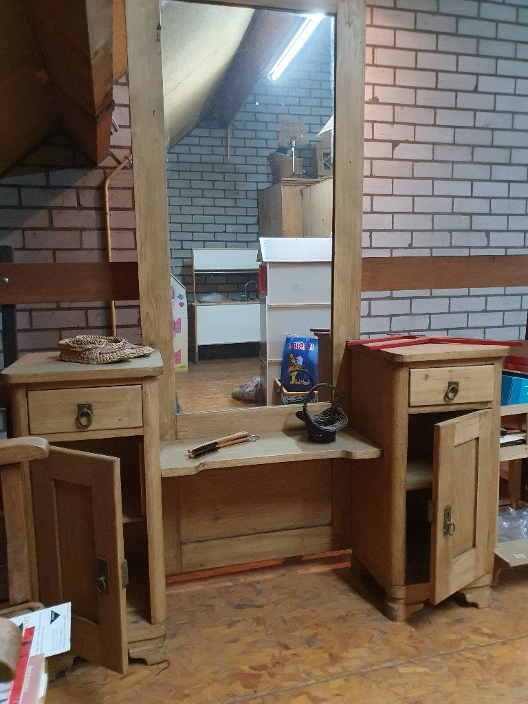 Antieke massief houten Kaptafel+kastjes, kan ook als pas-, Antiek en Kunst, Ophalen
