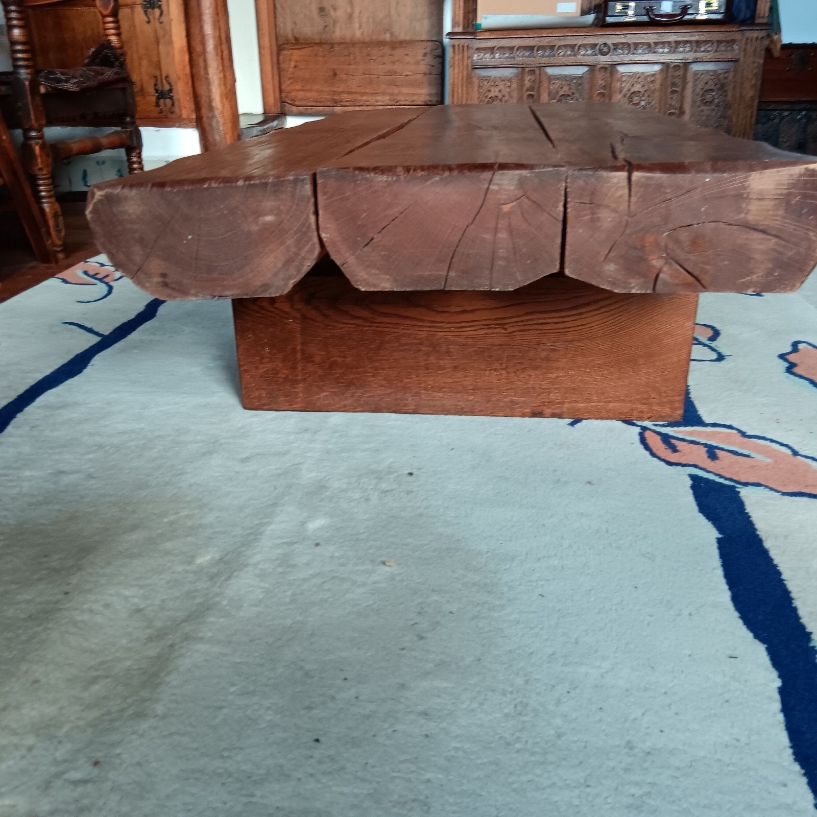 Brutalistische eikenhouten salon tafel, mooi en stevig, Ophalen