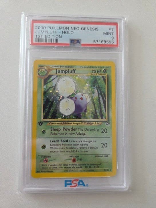Jumpluff Neo Genesis 1st Edition PSA 9 Pokémon Kaart, Ophalen of Verzenden, Zo goed als nieuw, Losse kaart, Foil
