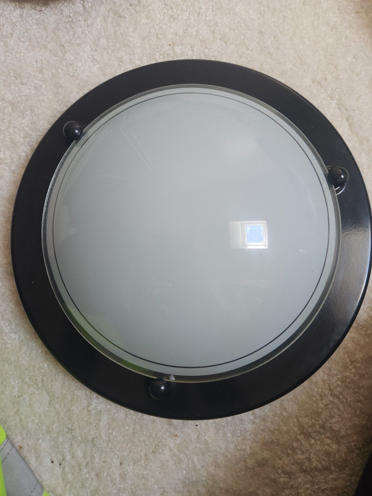 Ronde plafondlamp/wandlamp met melkglas, Ophalen of Verzenden, Gebruikt, Metaal, Zwart
