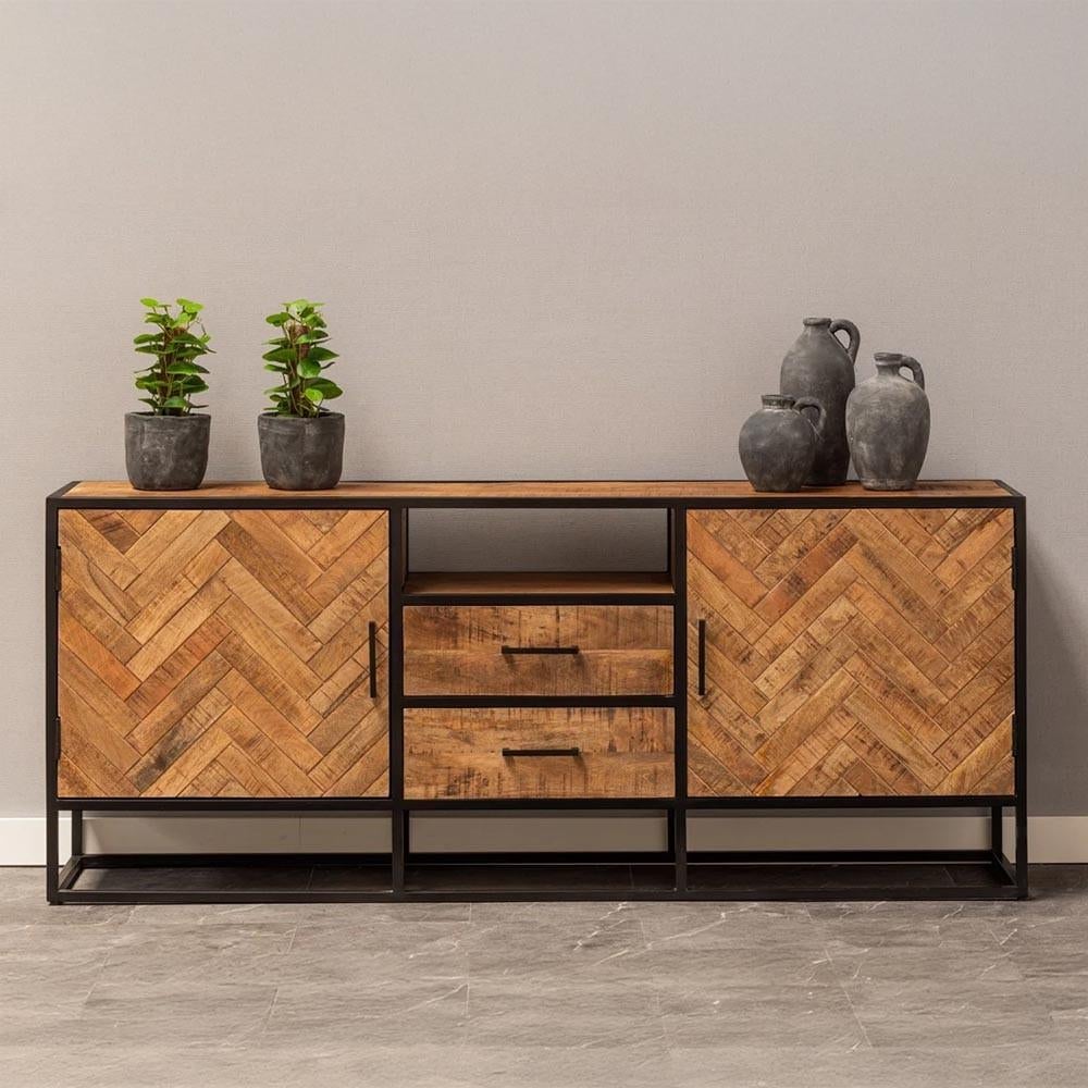 Mangohout dressoir 210cm breed, Huis en Inrichting, Kasten | Dressoirs, Ophalen, Zo goed als nieuw, 200 cm of meer, 25 tot 50 cm