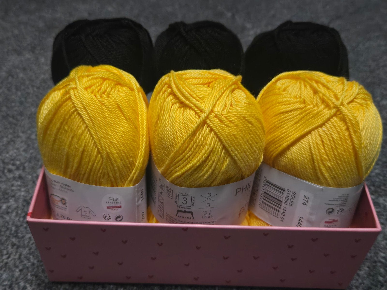 Phildar Coton • 6 bollen 100% katoen garen - geel en zwart, Ophalen of Verzenden, Nieuw, Breien of Haken, Wol of Garen