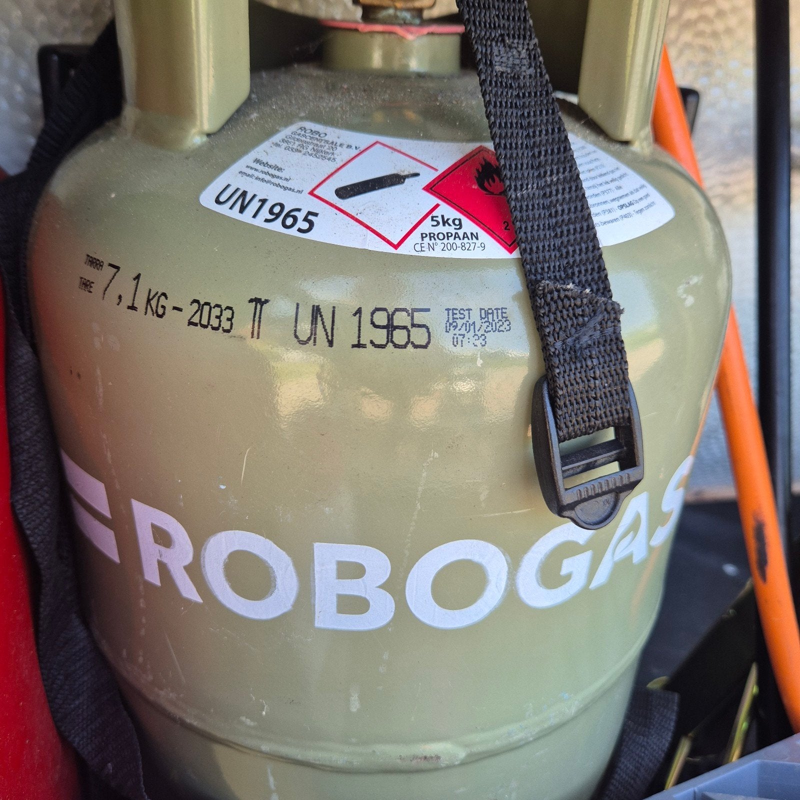 Robogas propaan gasfles 5kg, getest 09/01/2023, Ophalen, Gebruikt