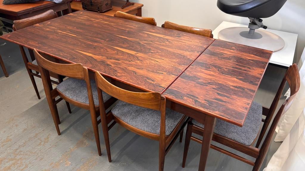 ZATERDAG SALE Vintage Eettafel teak Zes Stoelen Palissander, Ophalen, ., Zo goed als nieuw, .