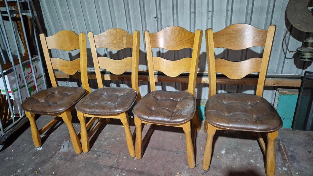 Eikenhouten, eiken stoelen met lederen zitten, Ophalen, Gebruikt, Bruin