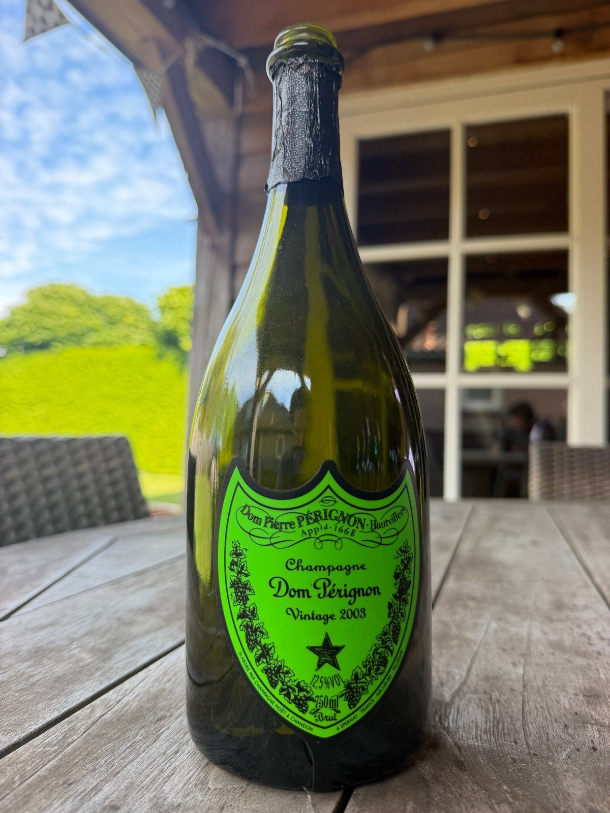 Dom Pérignon Luminous fles met LED verlichting, Groen, Gebruikt, Ophalen of Verzenden, Modern