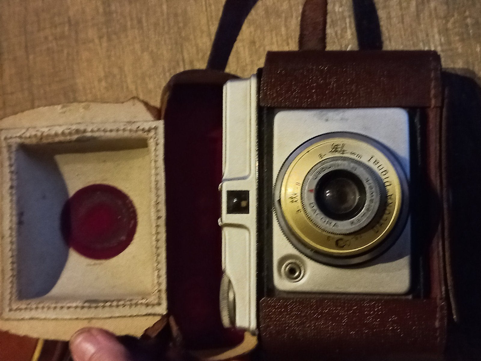 Antieke foto camera met losse flitser, Ophalen of Verzenden, Gebruikt, Compact, Overige Merken