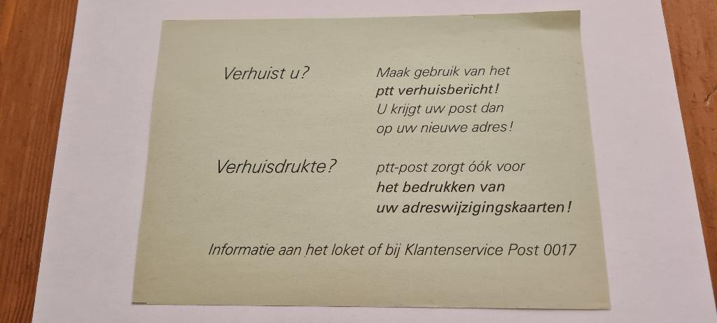 3442 reclame vel ptt verhuisbericht, Verzenden