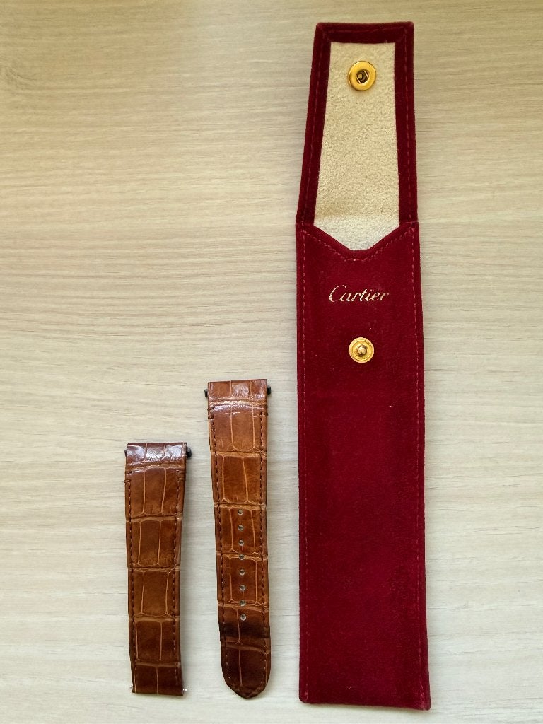 Originele Cognacbruine Cartier Santos Croco Band, Ophalen of Verzenden, Zo goed als nieuw, Bruin, Leer
