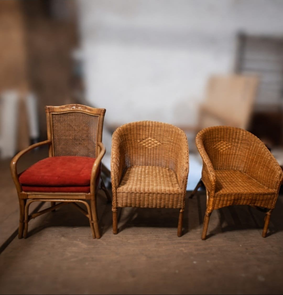 Set van 3 rotan stoelen - Vintage design, Antiek en Kunst, Ophalen of Verzenden