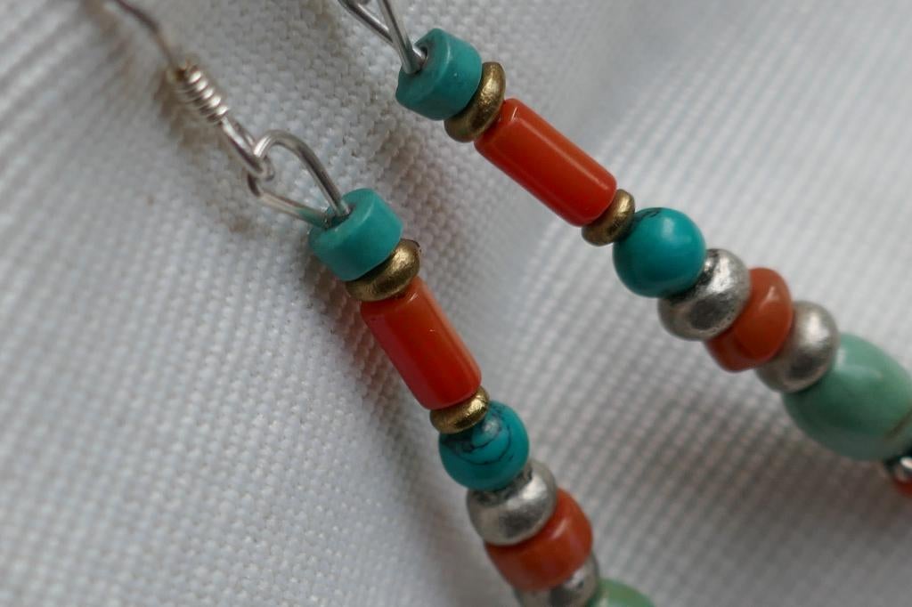 Oorbellen/hangers van zilver met turkoois en bloedkoraal, Hangers, Overige kleuren, Verzenden, Nieuw
