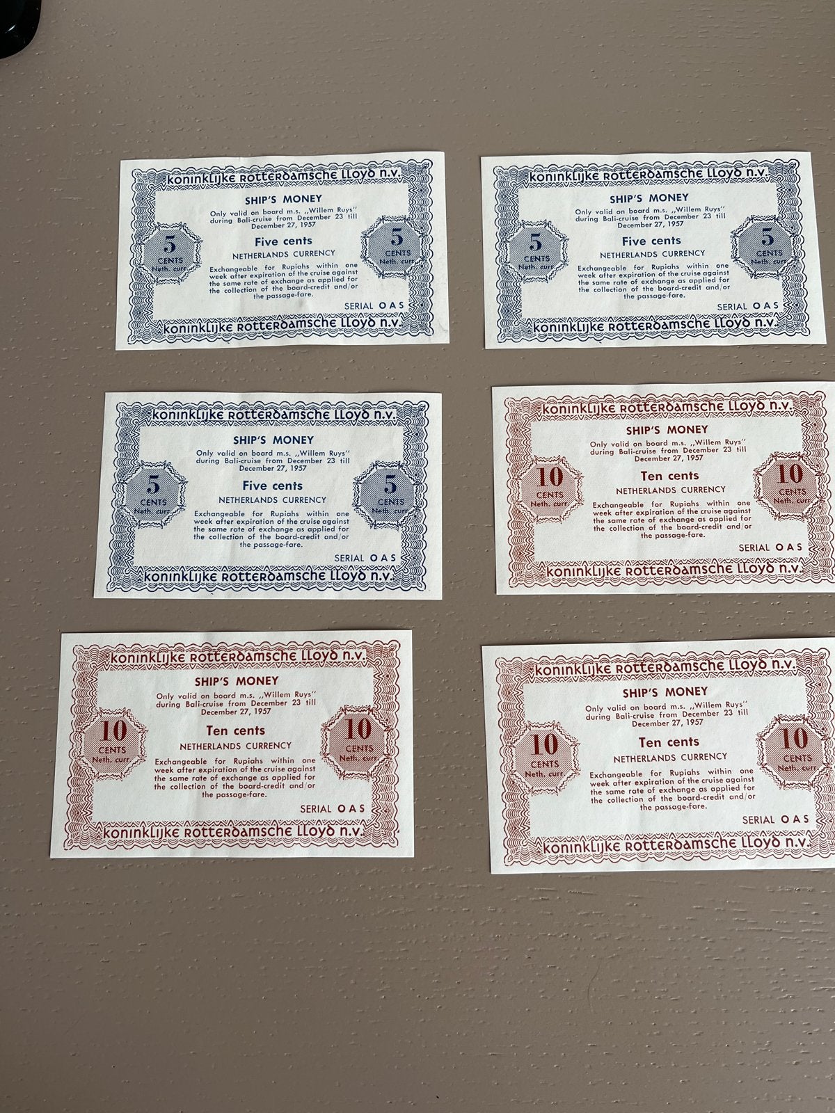 Scheepsgeld Koninklijke Rotterdamsche Lloyd n.v. (Set), Verzamelen, Scheepvaart, Ophalen of Verzenden