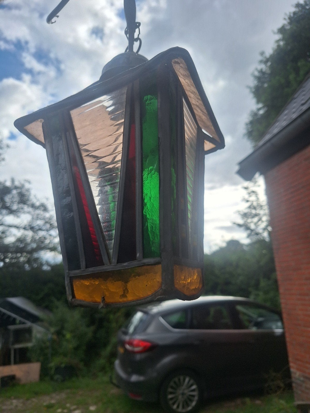 Glas in lood hanglampje hallamp, Antiek en Kunst, Antiek | Lampen, Ophalen